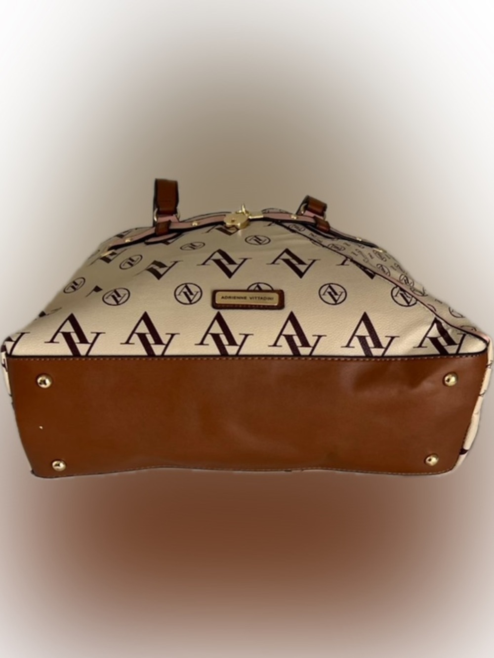 Adrienne Vittadini Beige, Pink & Brown Logo Tote with Gold Hardware - Picture 6 of 11